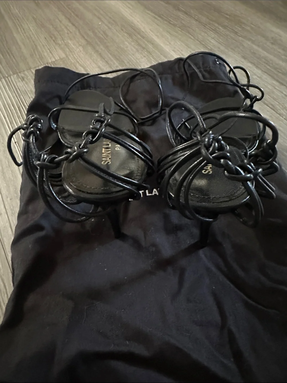 Saint Laurent Black Lace-Up Strappy Heeled Sandals - Picture 2 of 6